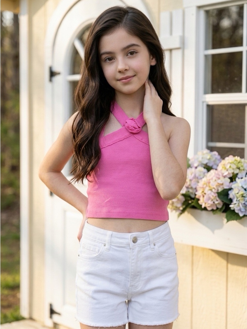Zara Girls' Pink Knot-Halter Crop Top Size 9-10 EUC